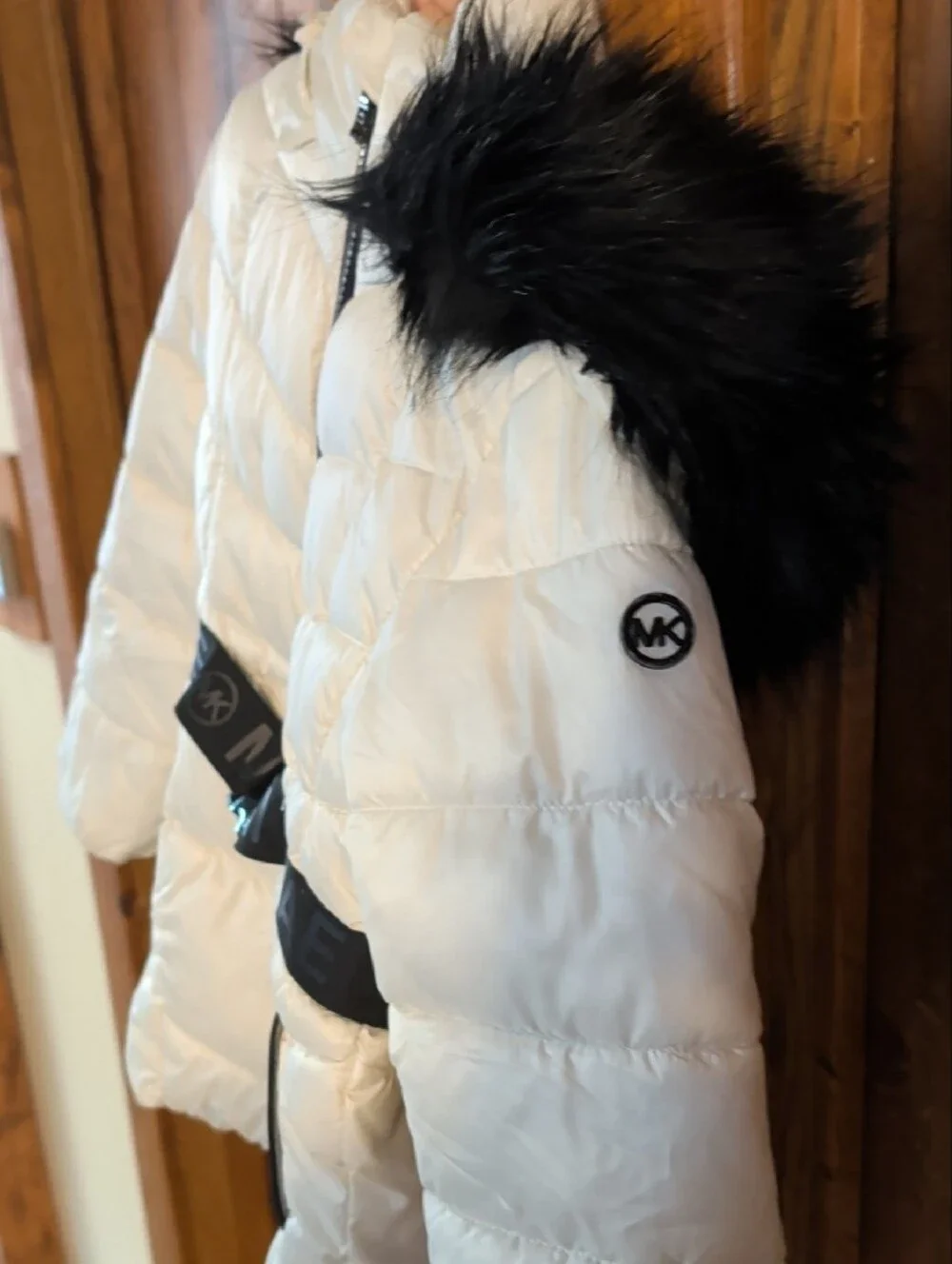 Michael Kors White Puffer Jacket with Black Fur Trim